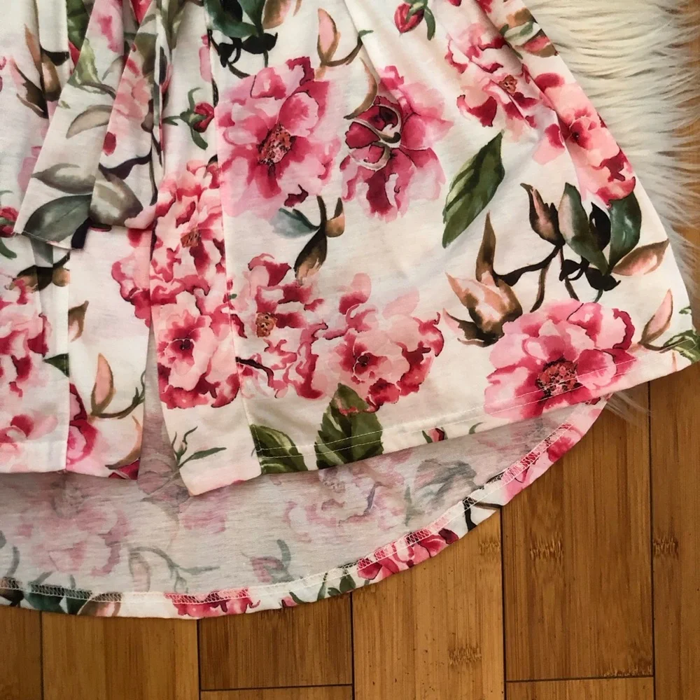 Show Me Your Mumu Pink Roses Floral Prints White Open Front Robe Lounge Wear OS